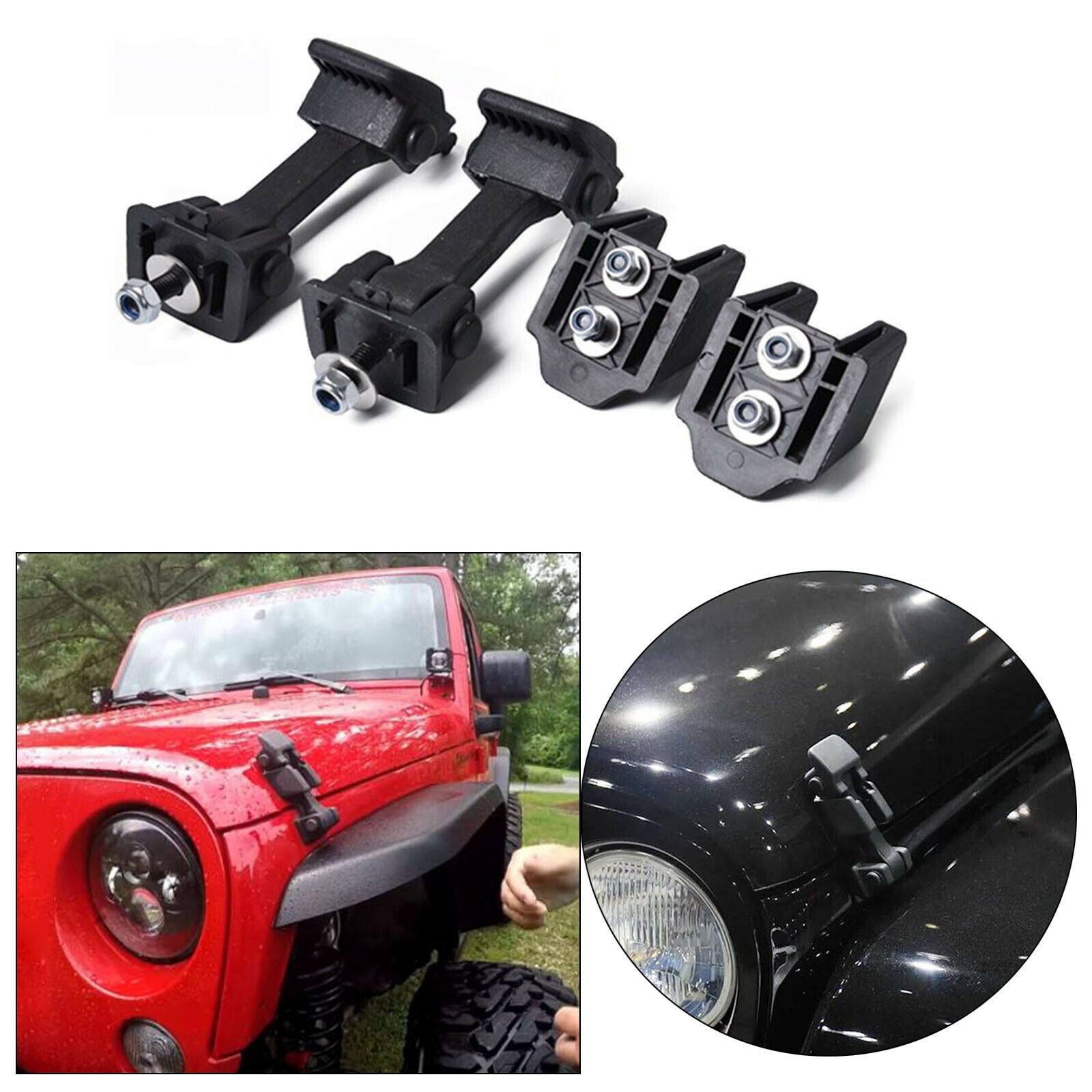 1 Pair Hood Latches Catch Release Kit Locking Hood for Jeep 2007-2016 Black