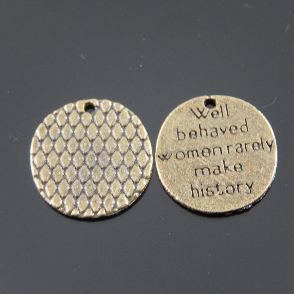 Retro Style Bronze Alloy Tags Round 14mm Woman Engraved Pendants Charms 40 pcs