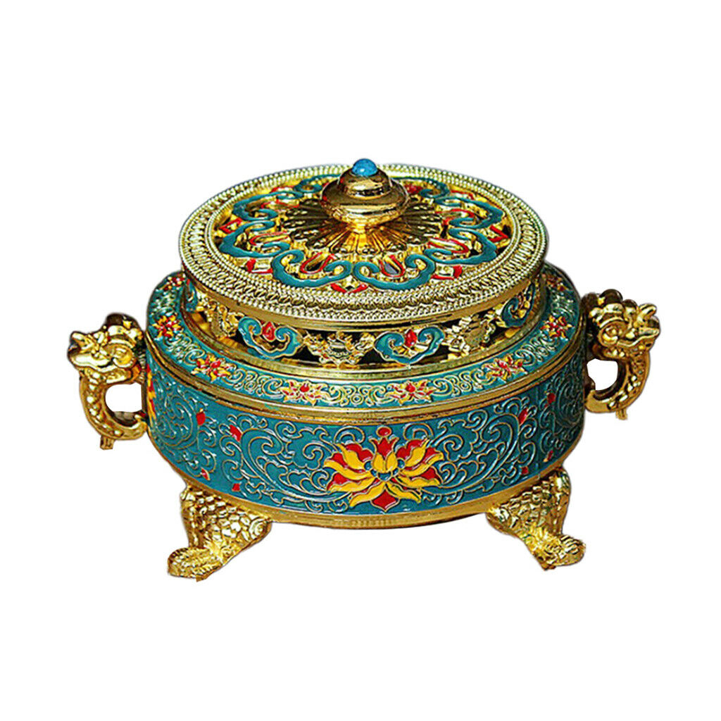 Tibetan Bronze Incense Burner Holder Art Censer Home Desktop Ornaments-Blue