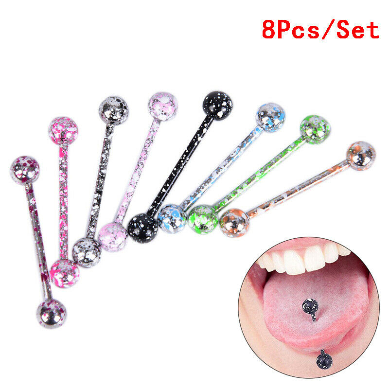 8PCS/Set Mix Colorful Stainless Steel Ball Tongue Bar Ring Body Piercing J.l8