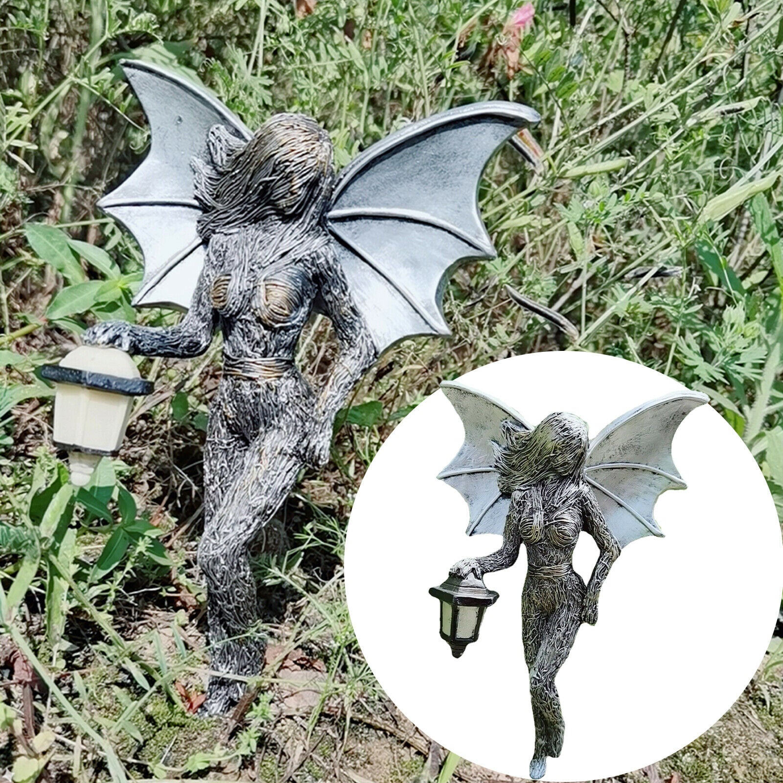 Garden Decor Angle Flower Fairy Statue Luminous Patio Night Light Ornaments