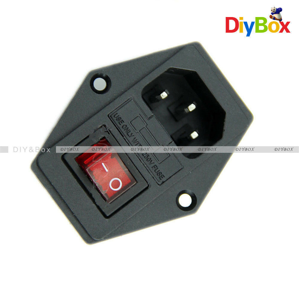 Black Red AC 250V 10A 3 Terminal Power Socket with Fuse Holder NEW