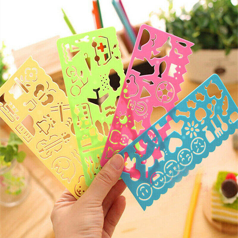 4pcs Stationery Cartoon Cute Manual Board Ruler Child Painting Template D.l8