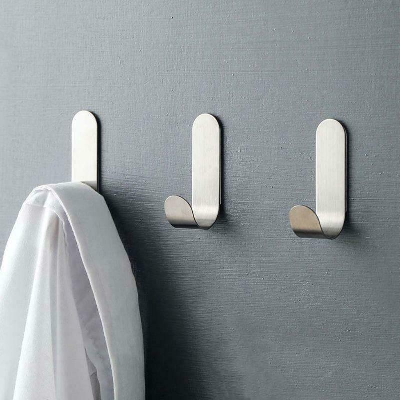 8pcs Self Adhesive Kitchen Bathroom Wall Door Stainless Steel Holder Hanger Hook