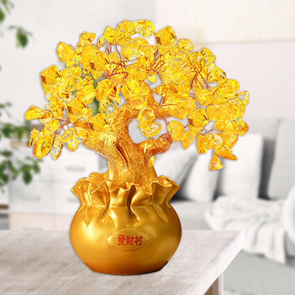 Crystal Money Tree Lucky Tree Feng Shui Ornament for Home Office Golden