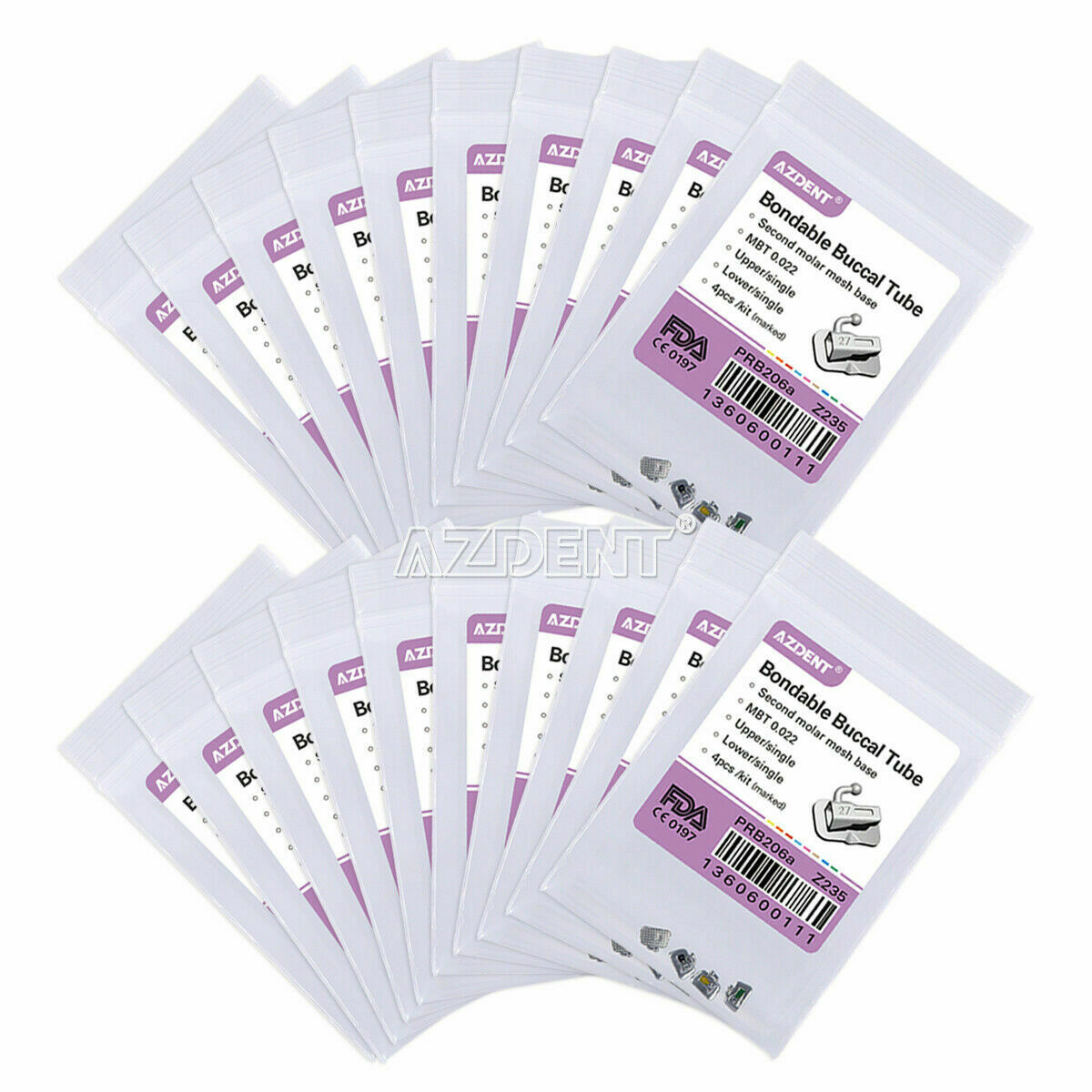 100 Kits Dental Orthodontic 2nd Molar MBT.022 Bondable Buccal Tubes AZDENT USA