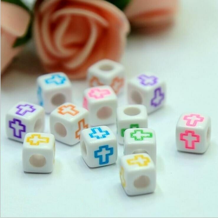 100X Cubic Mixed cross Acrylic Beads DIY Pacifier clip Necklace Jewelry 6mm