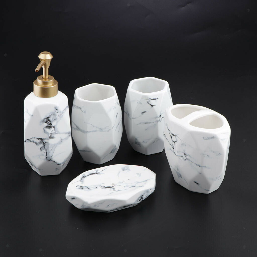 5 Pcs Soap Dish Lotion Dispenser Toothbrush Holder Tumblers Bath Accessories