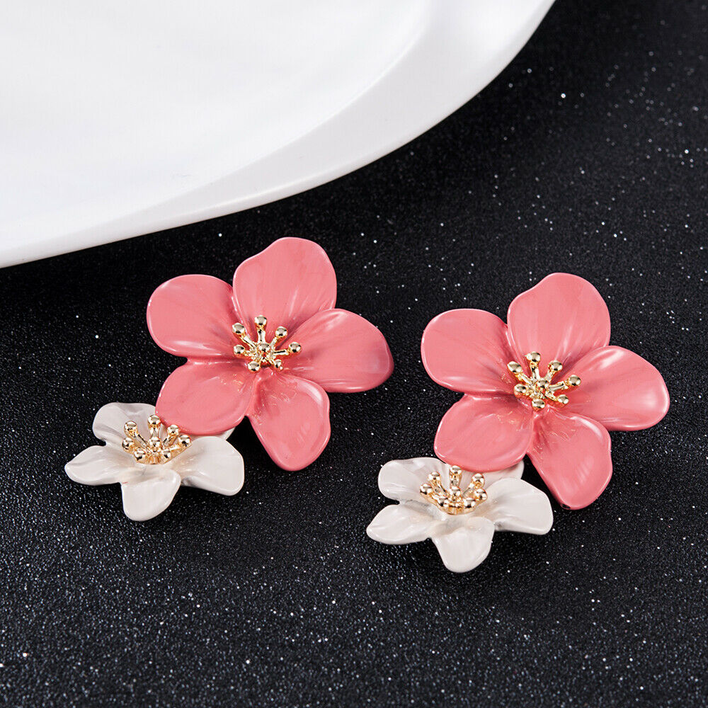 Lovely Women Geometric Flower Earrings Crystal Ear Drop Dangle Stud Jewelry Gift