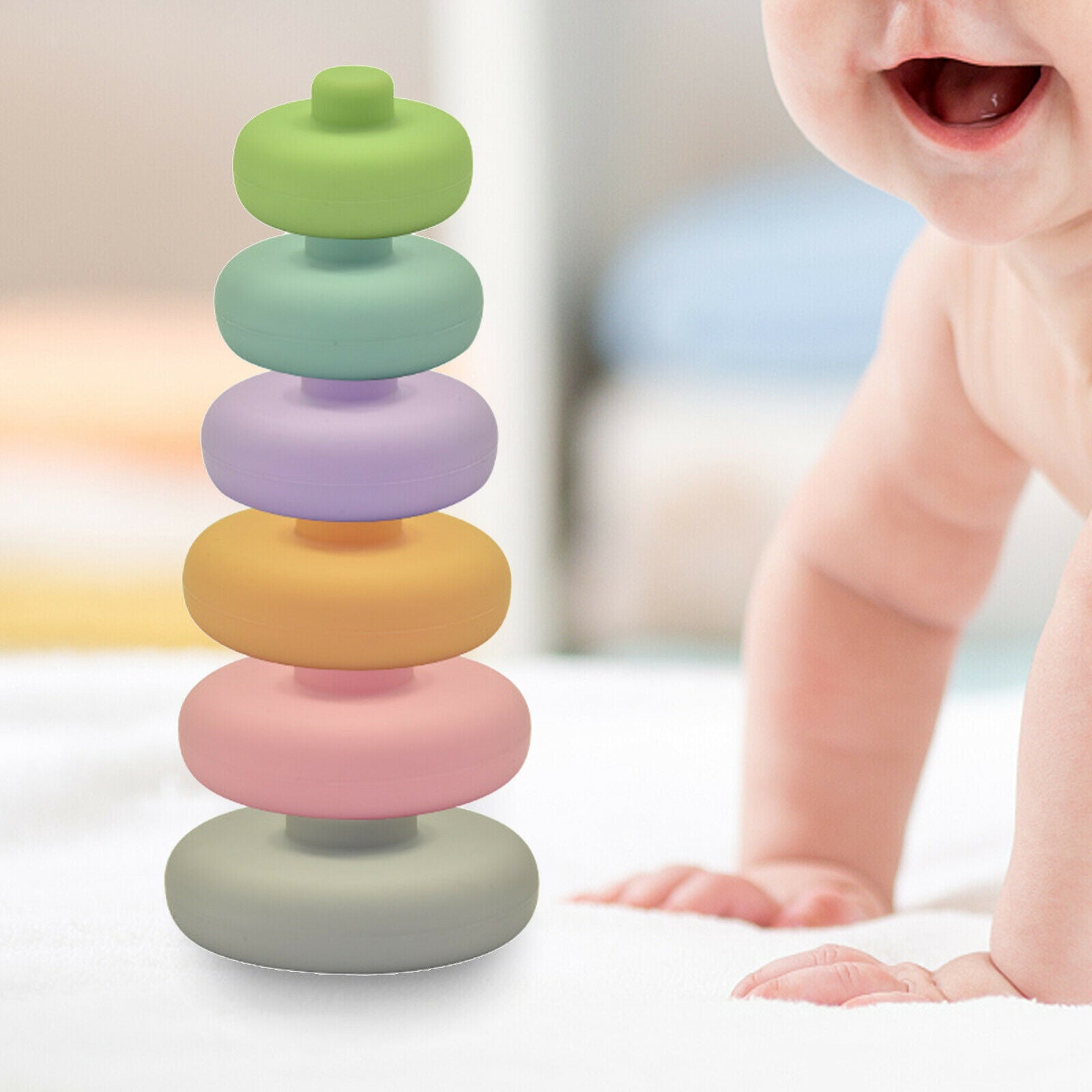 Kids Silicone Baby Stacking Rings Educational Toys Rainbow Fun Stacker