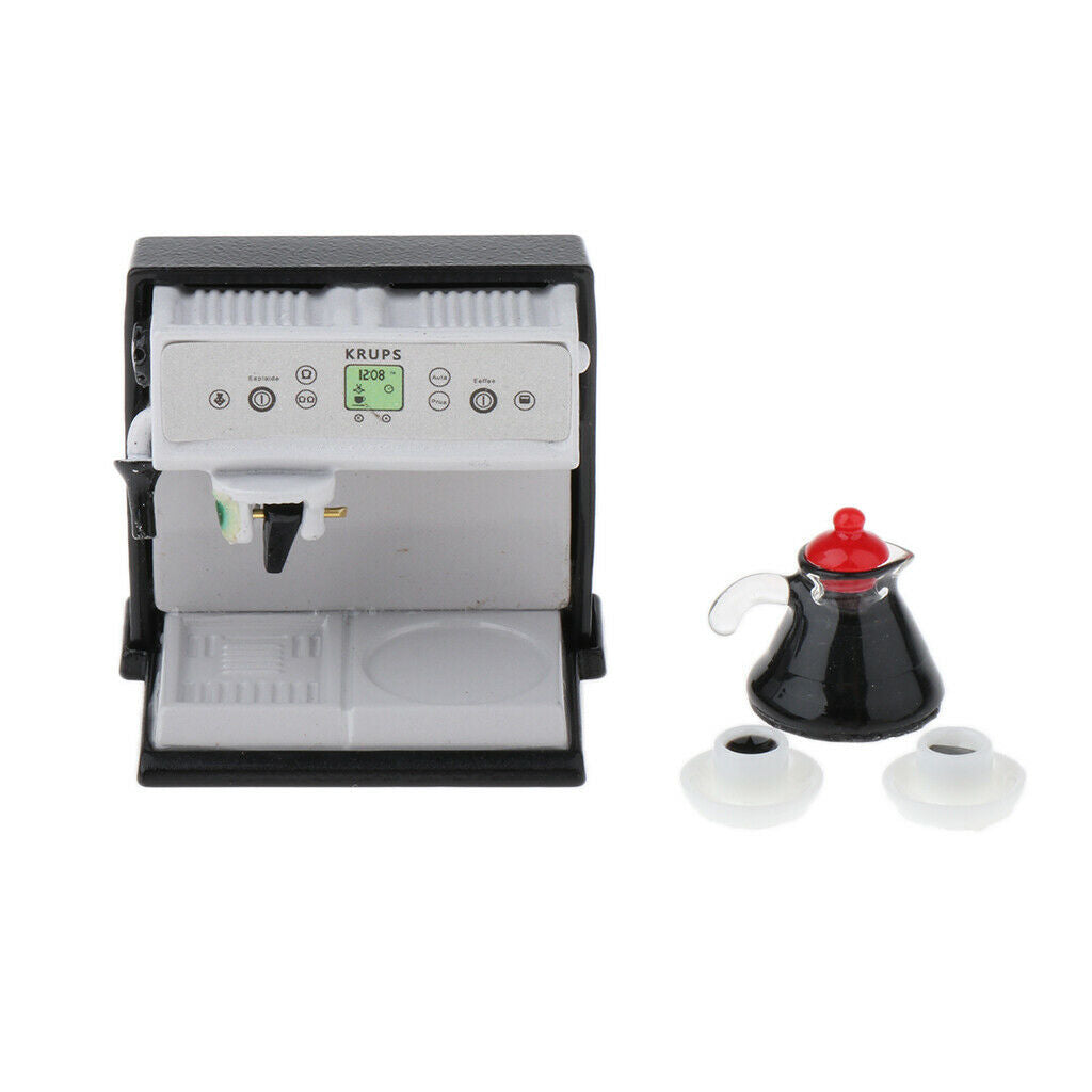 1/12 Scale Coffee Maker Machine with Kettle Cups Set Kitchen Utensils for