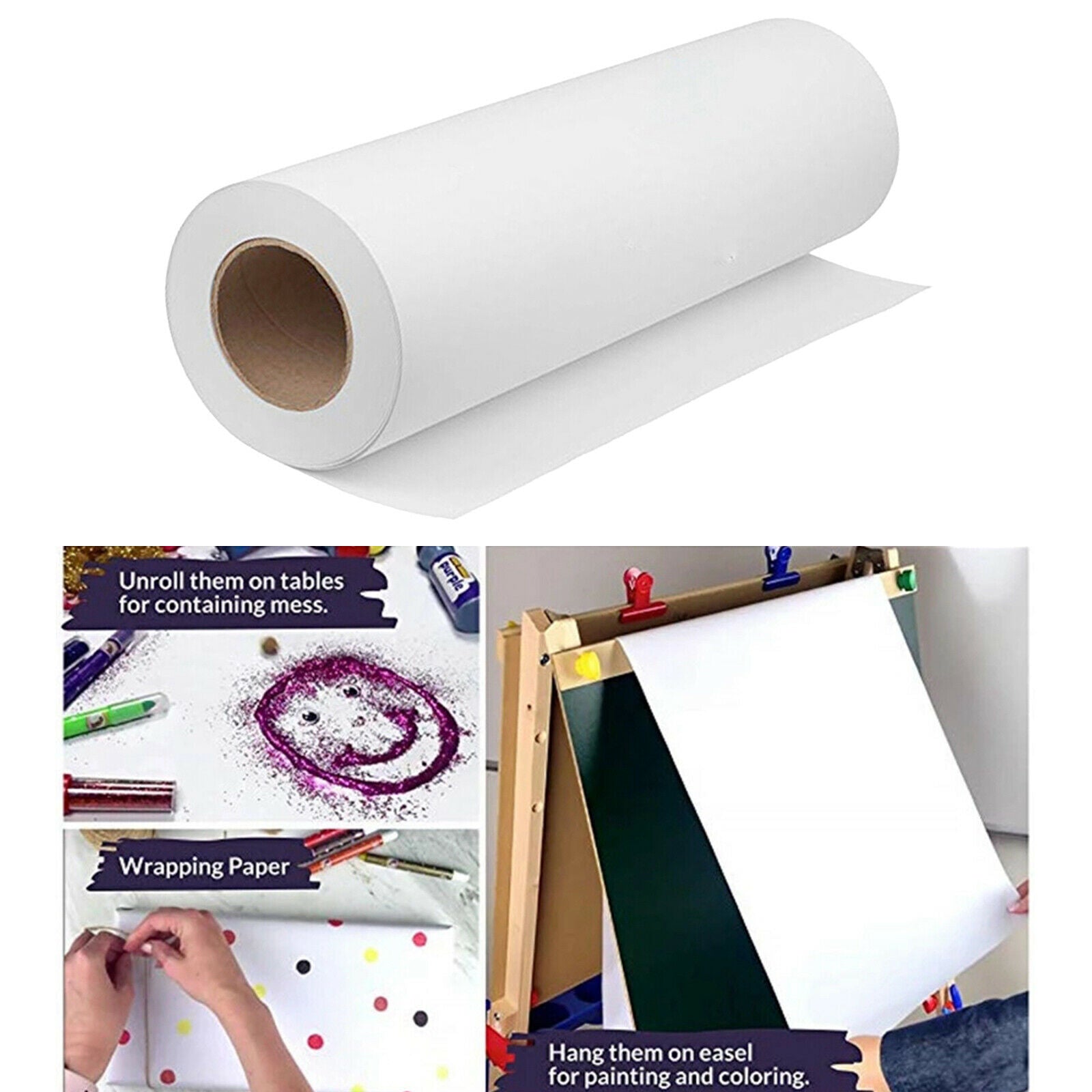 White Kraft Arts and Crafts Paper Roll for Paints, Wall Art,Easel Paper,Wrapping