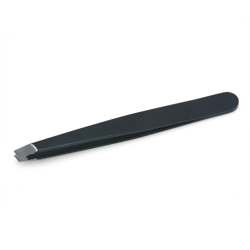 Pro Black Stainless Steel Eyebrow Tweezers Hair Beauty Slanted Coated Tweezers