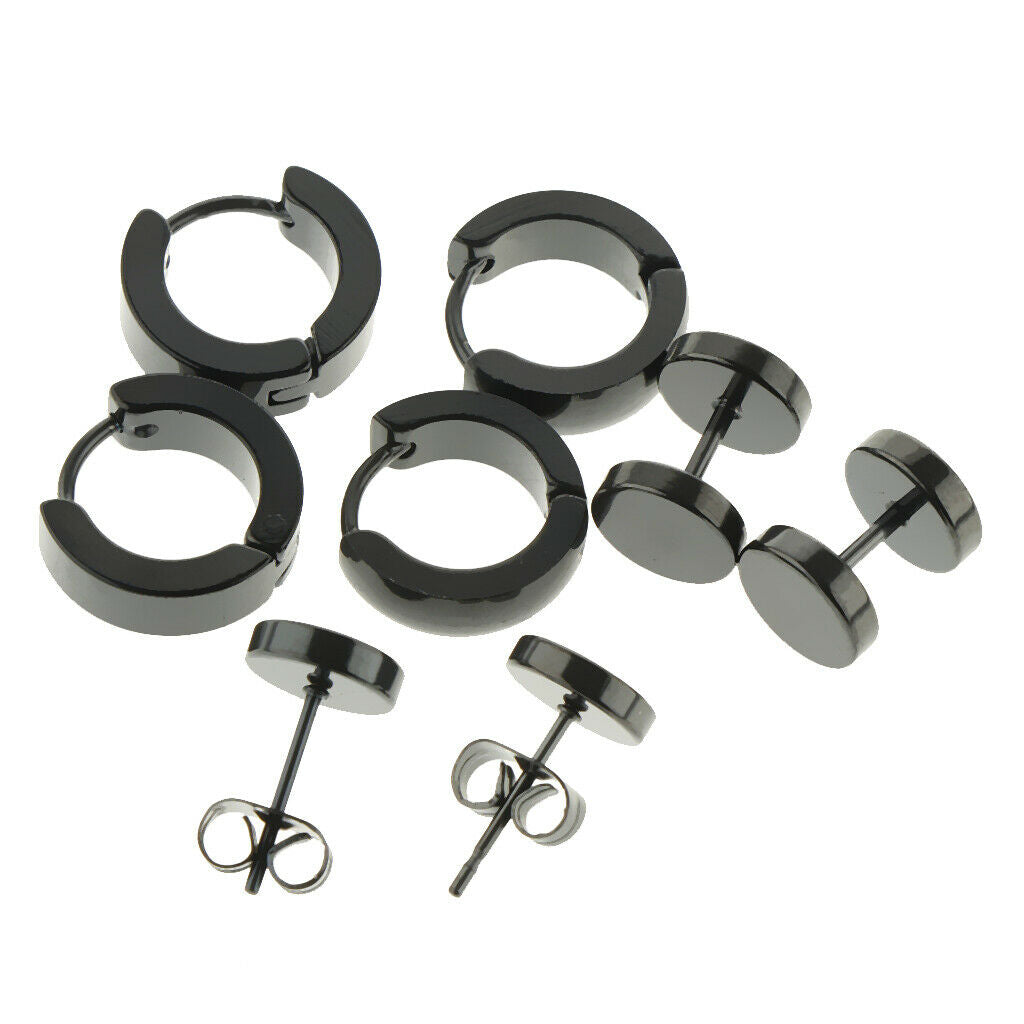 4 Pairs Chic Styles Black Huggie Hoop Earrings Suit Ear Clip For Women Men