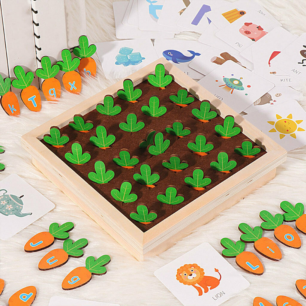 Baby Montessori Wooden Pulling Carrots Game Education Language Toys for Kids