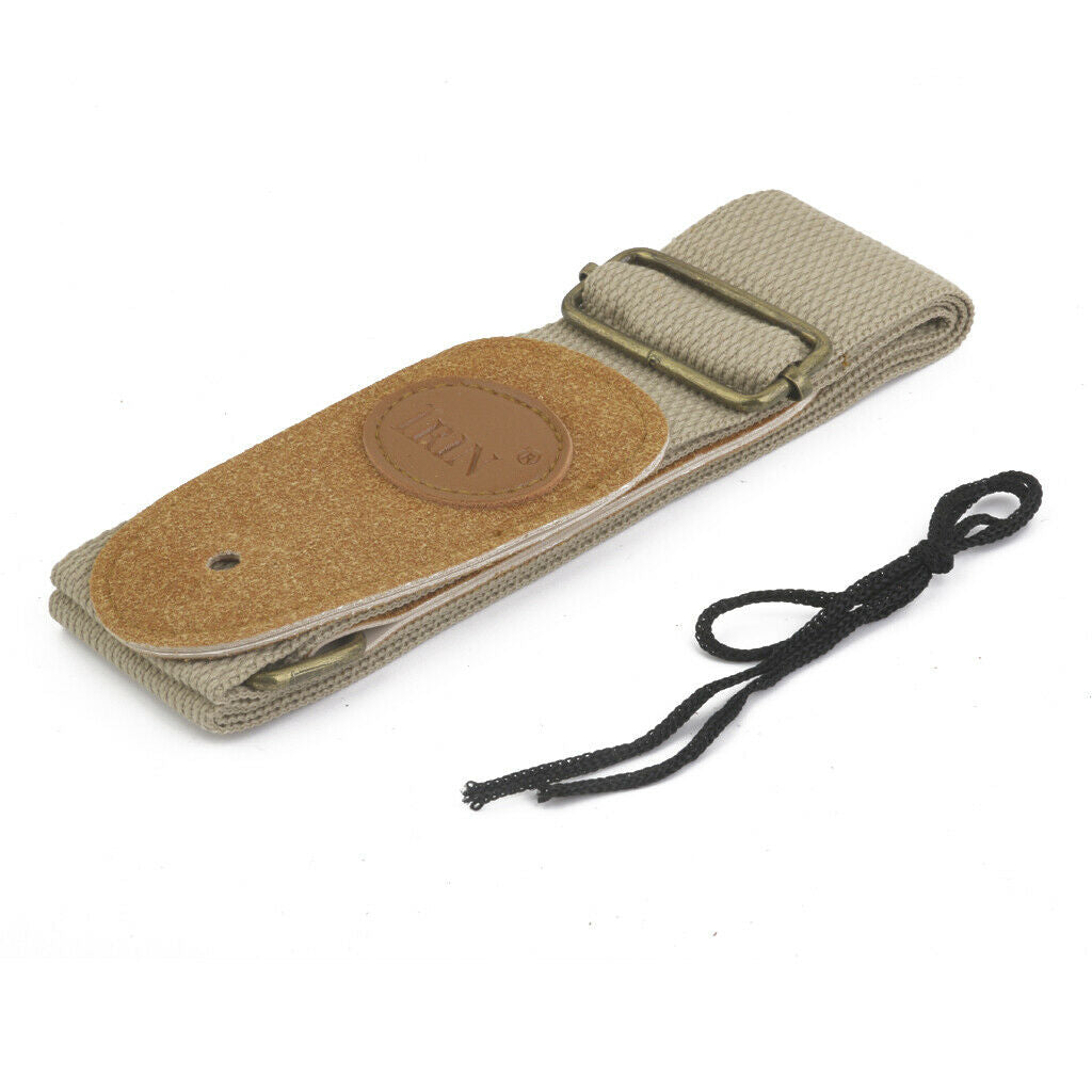 Adjustable Strap Belt W/Leather Ends For Electric Acoustic Guitar Bass Khaki