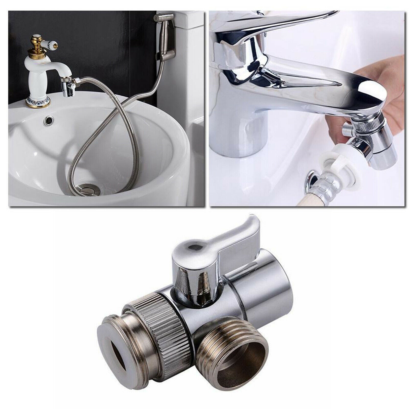 3 Way Metal T-Adapter with Shut-Off Valve Connector Solid Brass Shower Arm