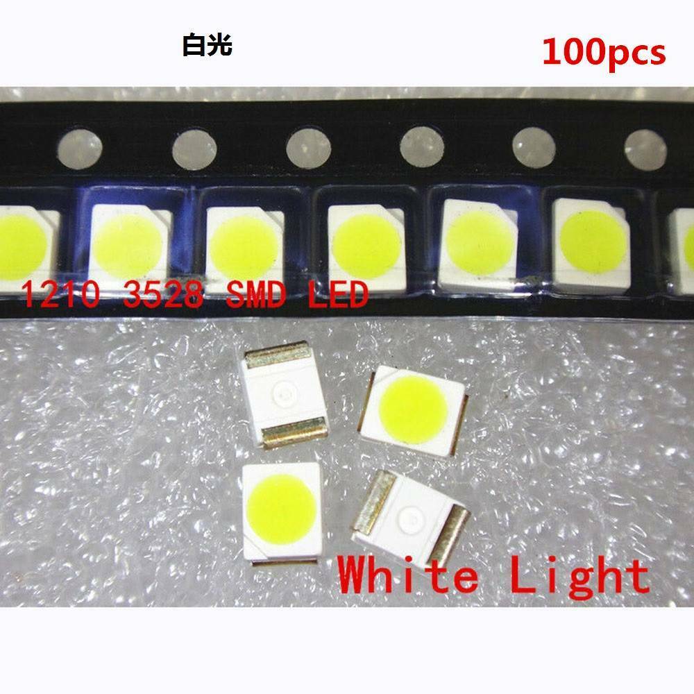 100PCS 3528 White Ultra Bright Light Diode 1210 SMD LED PLCC-2 20mA LED Light_US