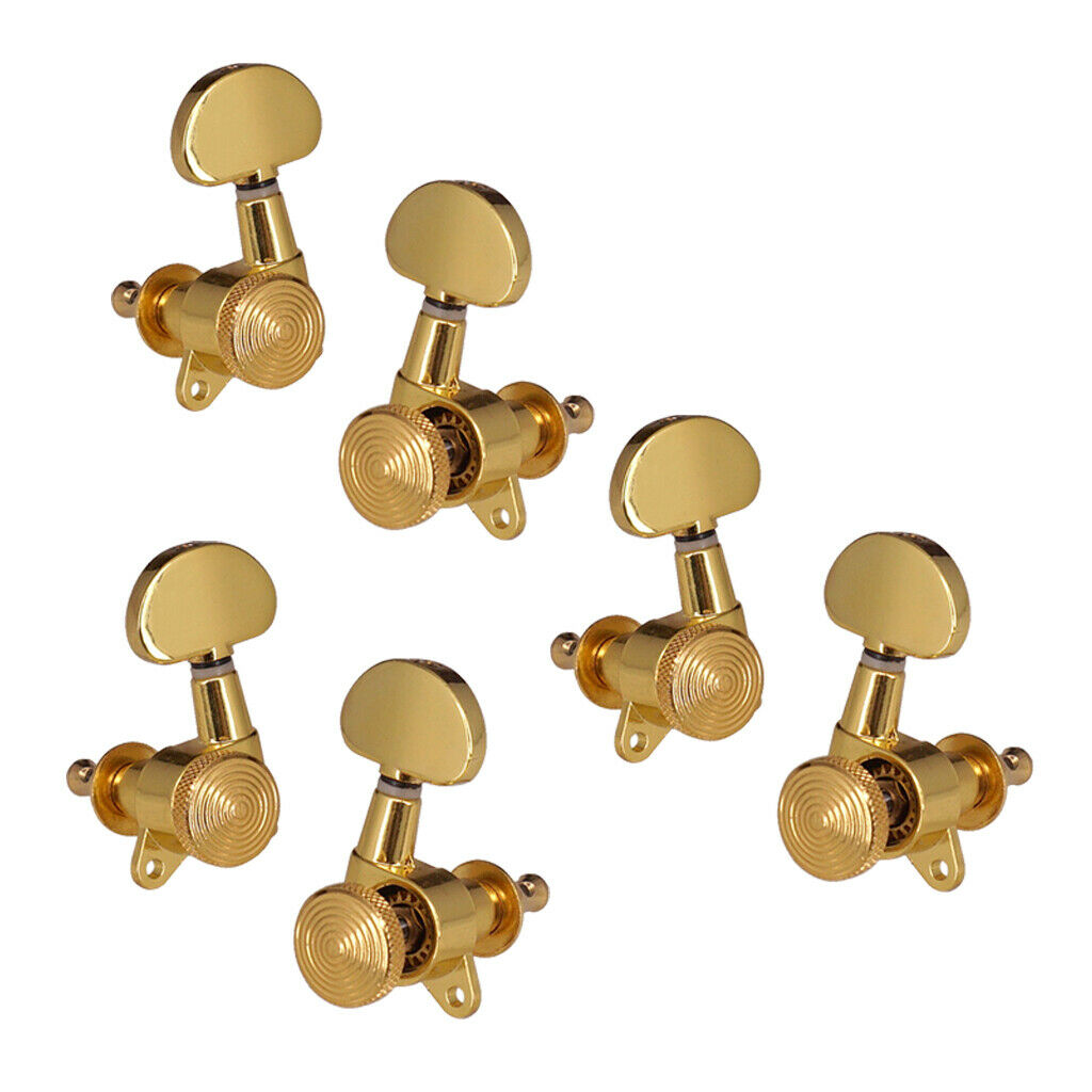Lock Gear Folk Guitar String Key Button Tuning Pegs Machine Heads 3 Left + 3