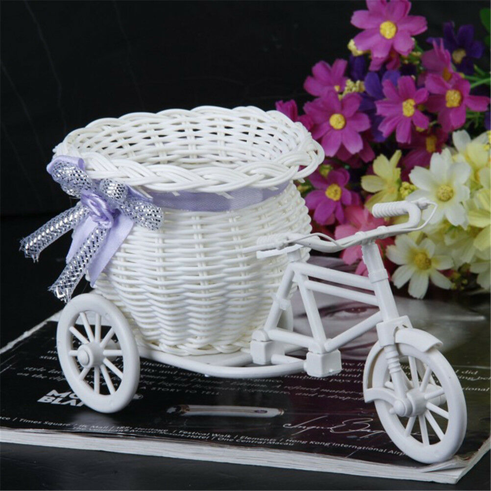 Excellent White Tricycle Bike Flower Basket Container For Flower Plant Decor&lBD