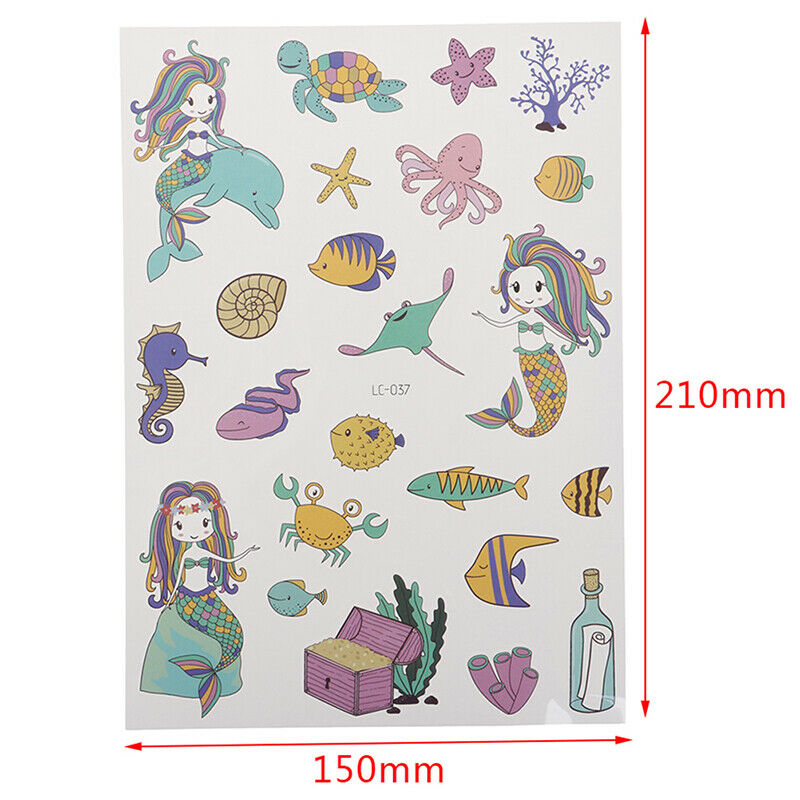 2Sheets Cartoon Kids Tattoo Stickers Mermaid Temporary Tattoo Party SuppliesL Qx