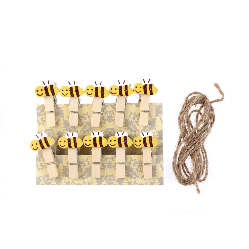 Cartoon Bee Wood Clips Photo Paper Pegs Clothespin Craft Decor with Hemp R.l8