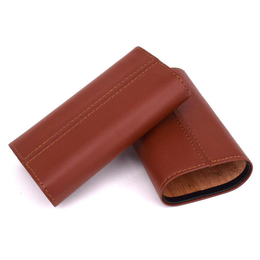 Brown PU Leather Cigar Case Humidifier Box Tubes for