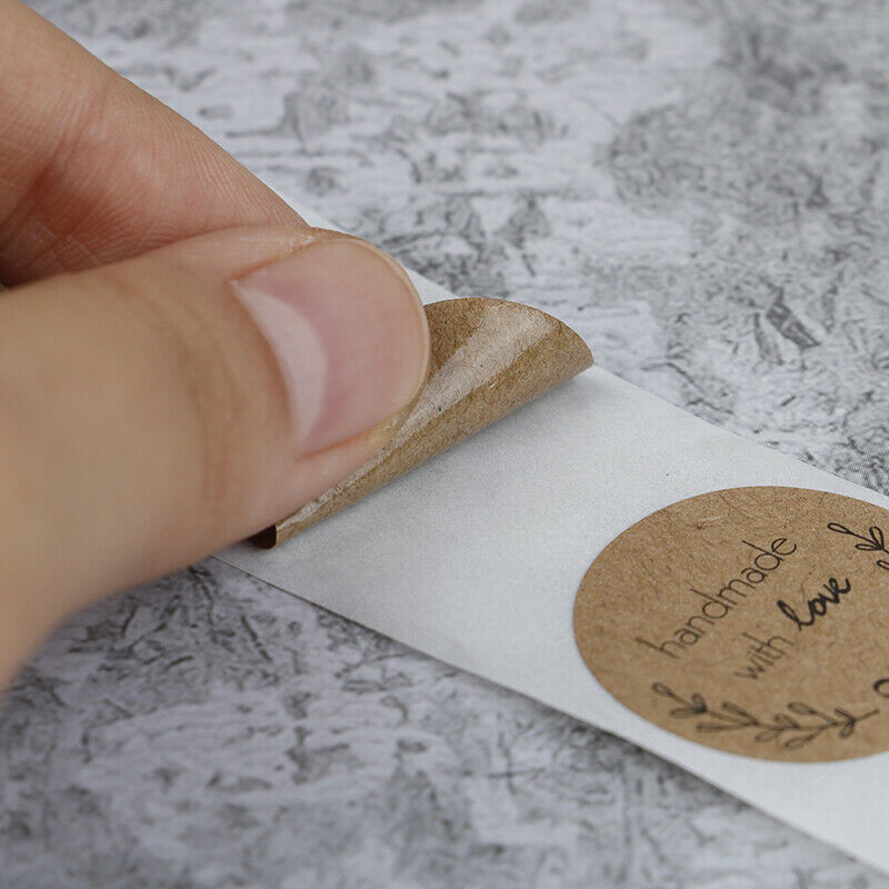500pcs Handmade With Love Kraft Paper Stickers Round Adhesive Labels Baki.l8