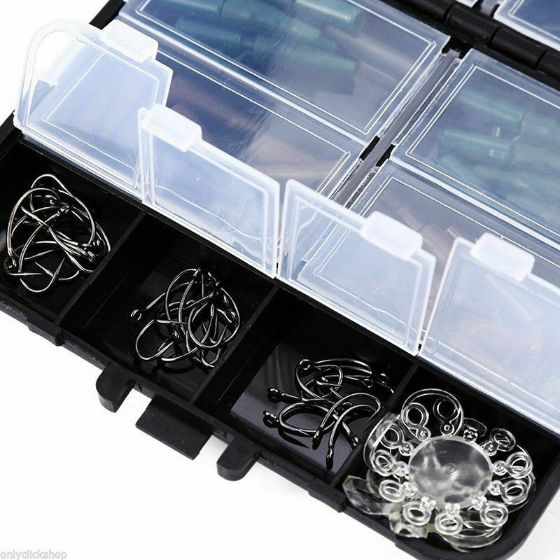 Carp Fishing Hair Rigs Set Clips Hooks Rubber Tubes Swivels Beads Tackle Box