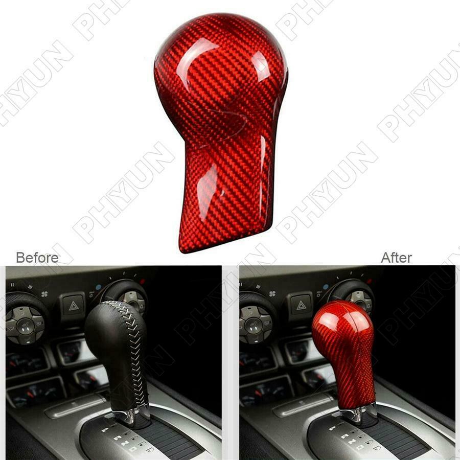 Red Carbon Fiber Gear Shift Knob Head Cover Trim For Chevrolet Camaro 2010-2015