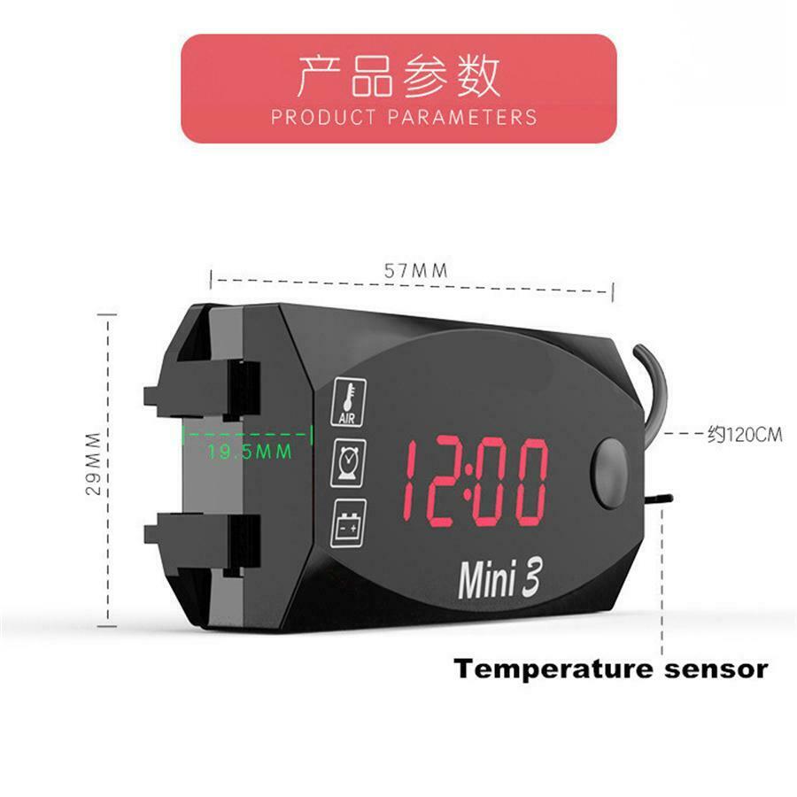 3 IN 1 Motorcycle Voltmeter Voltage Meter & Air Temperature  & Time Clock LED