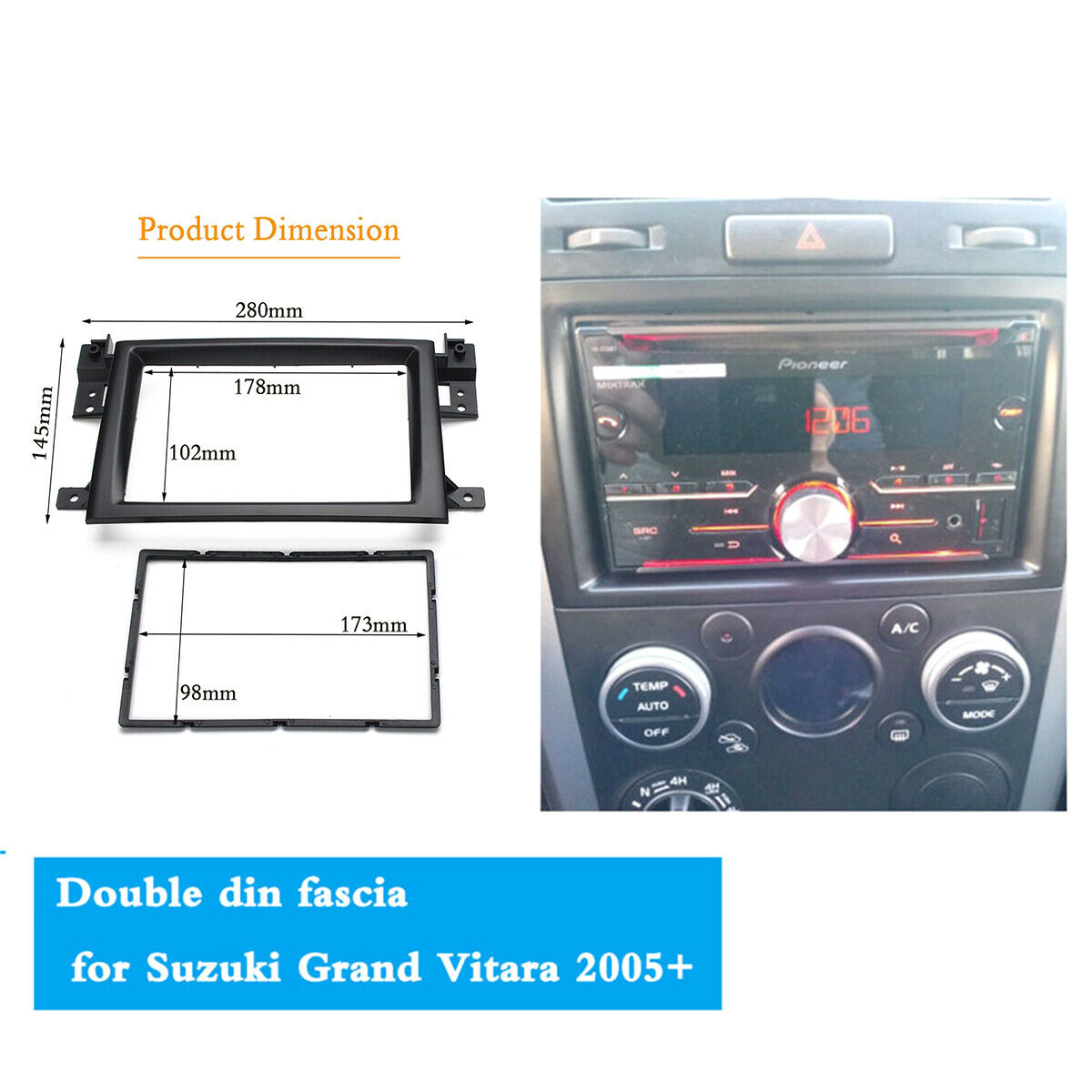 1 Set Dual DIN Car Stereo Radio Mounting Frame For 2005-2014 Suzuki Grand Vitara