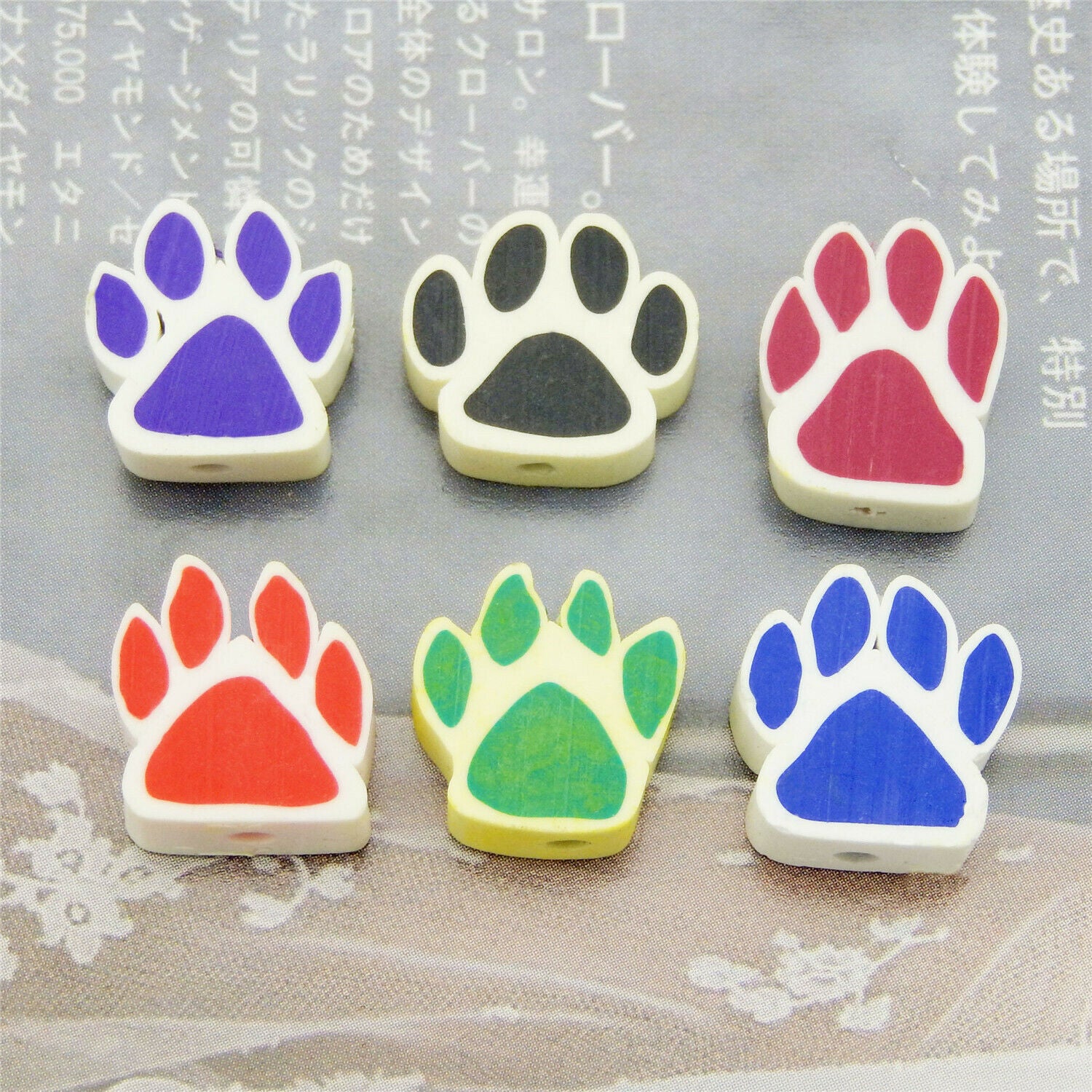 20 Mixed Animal Paw Print Polymer Clay Bead Bear Dog Footprint Spacer Beads 12mm