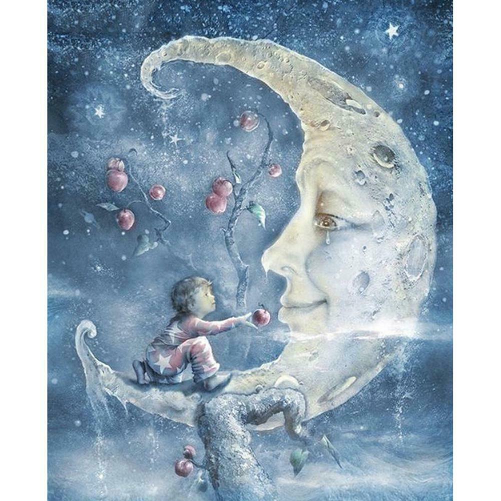 5D DIY Full Drill Diamond Painting Moon Face Cross Stitch Mosaic Craft Kit @