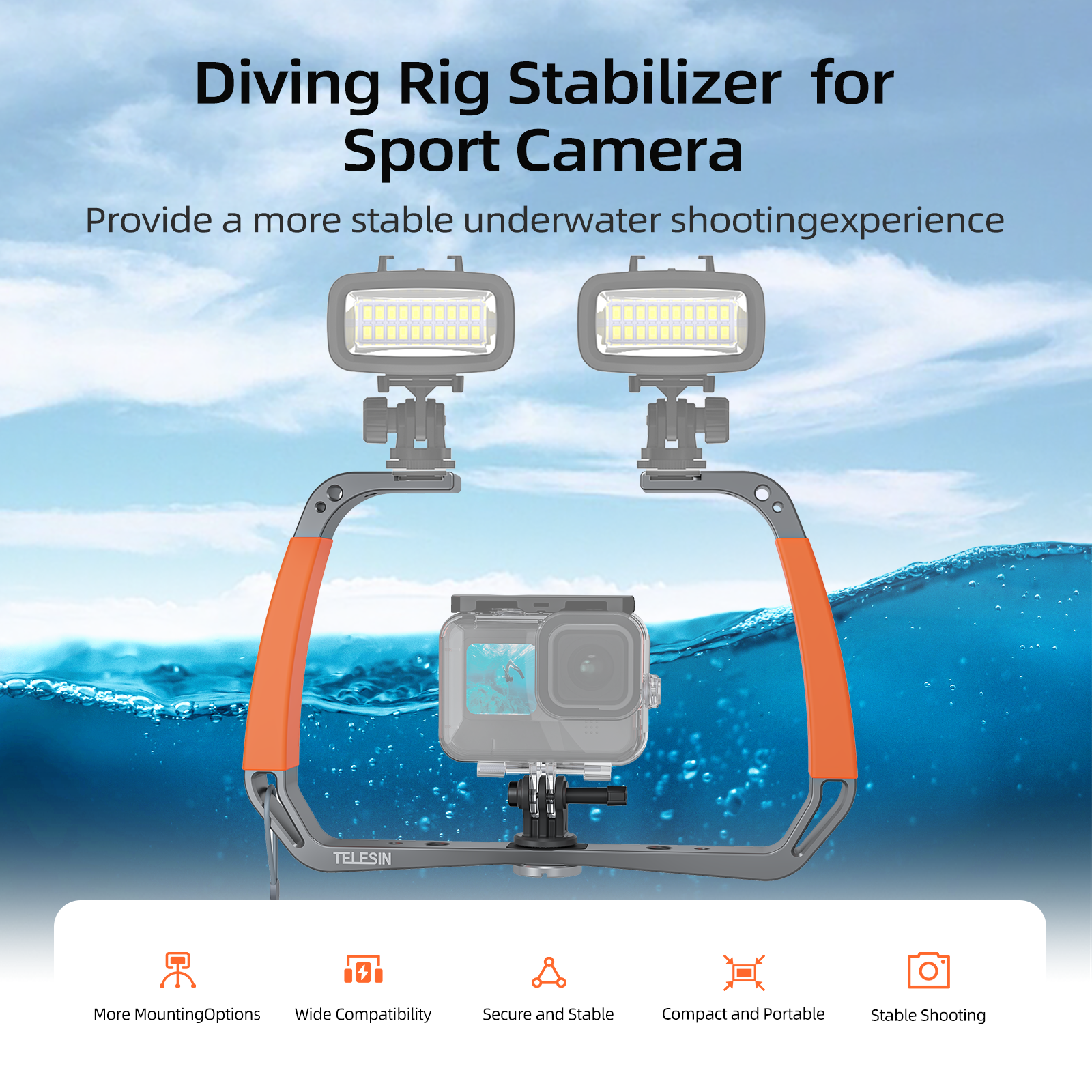 Aluminum Alloy Silicone Handle Rig Diving Stabilizer Underwater Shooting Mounts