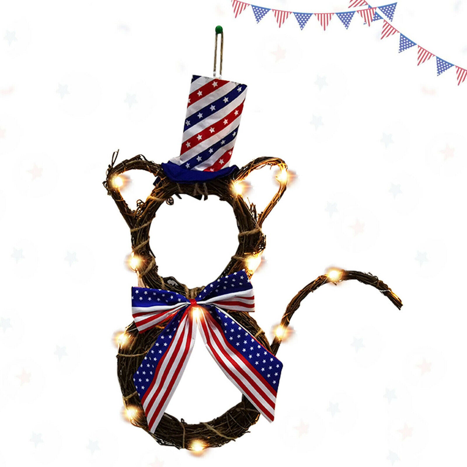 Front Door Wall ^Light^String}} Rattan Cat Wreath Home Summer Garland Decor
