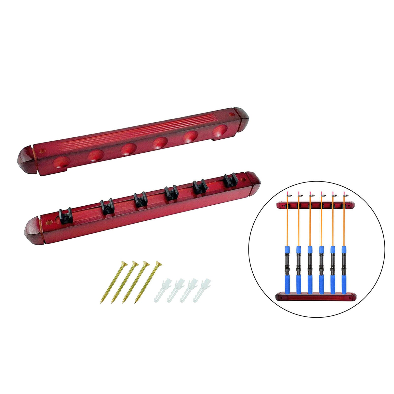 Wooden Billiard Pool Cue Rack Wall Mounted Stick Holder Stands for 6 Queues