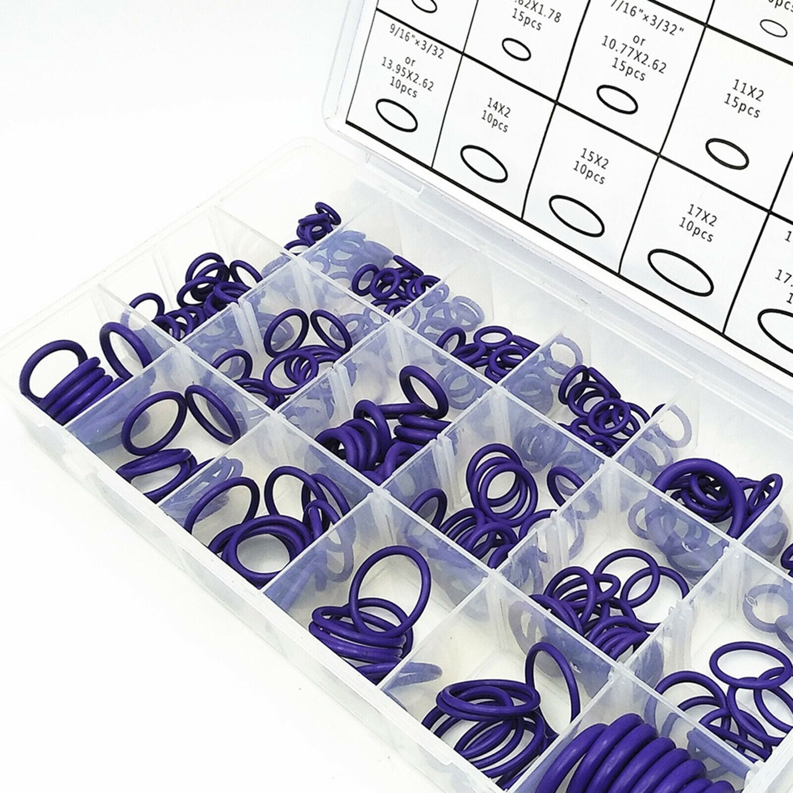 270Pcs Purple Rubber Seal O-Ring Washer Assortment Kit Organizer Easy Carry