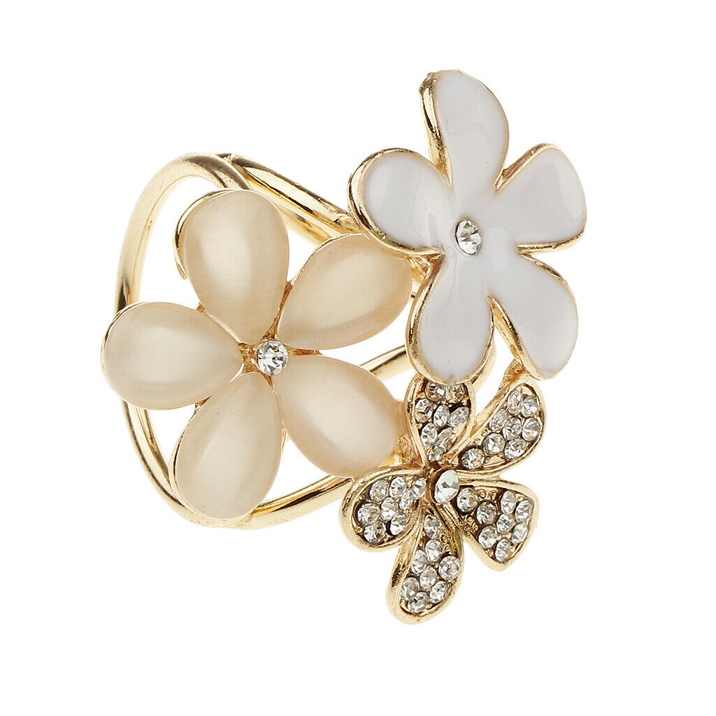Women Flower Shape Crystal Enamel Scarf Buckle Ring Clip Scarf Jewelry 2Pcs
