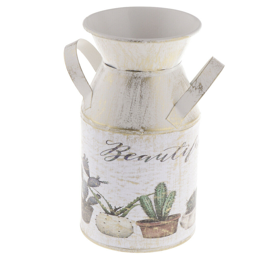 Cute Farmhouse Style Painting Metal FlowerVase Flower Pitcher Size S