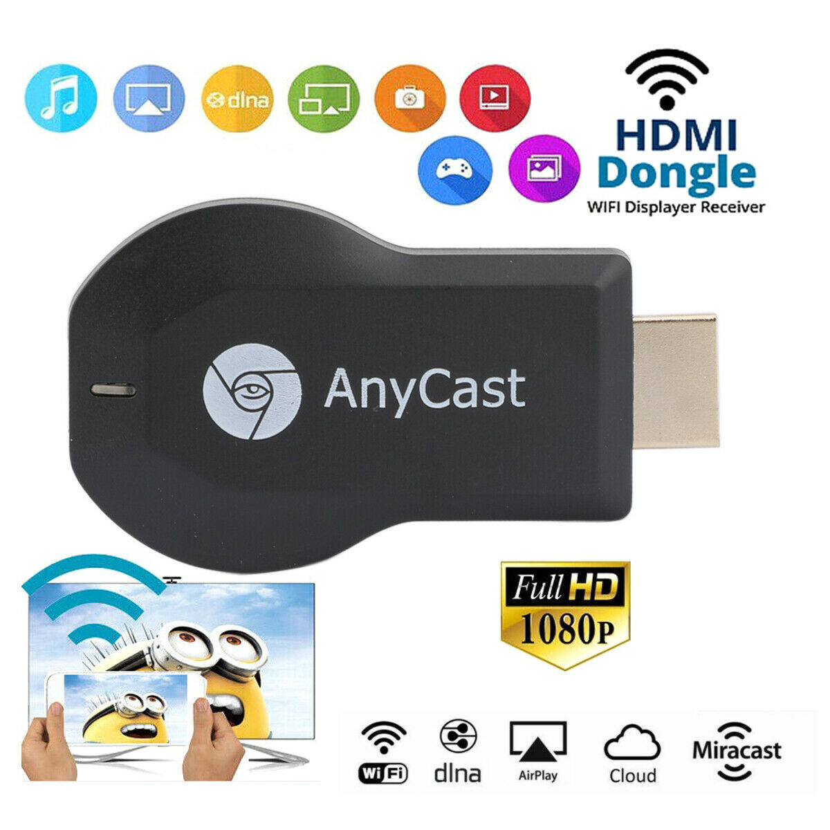 AnyCast 1080P HDM Media Player TV Cast Stick WIFI Display Receiver Dongle CA