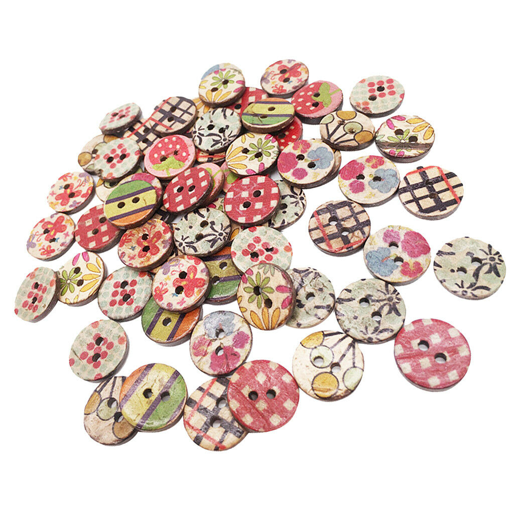 50 x Mixed Random Round Painted Coconut Shell Buttons Sewing Scrapbooking
