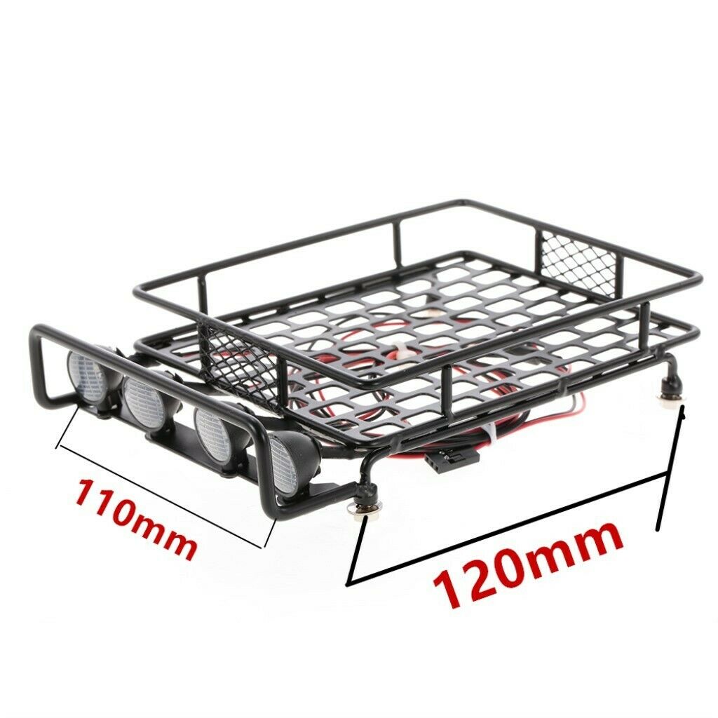 RC 1/10 Metal Roof Rack Luggage Carrier + Round LED Spotlights 170*110*40mm