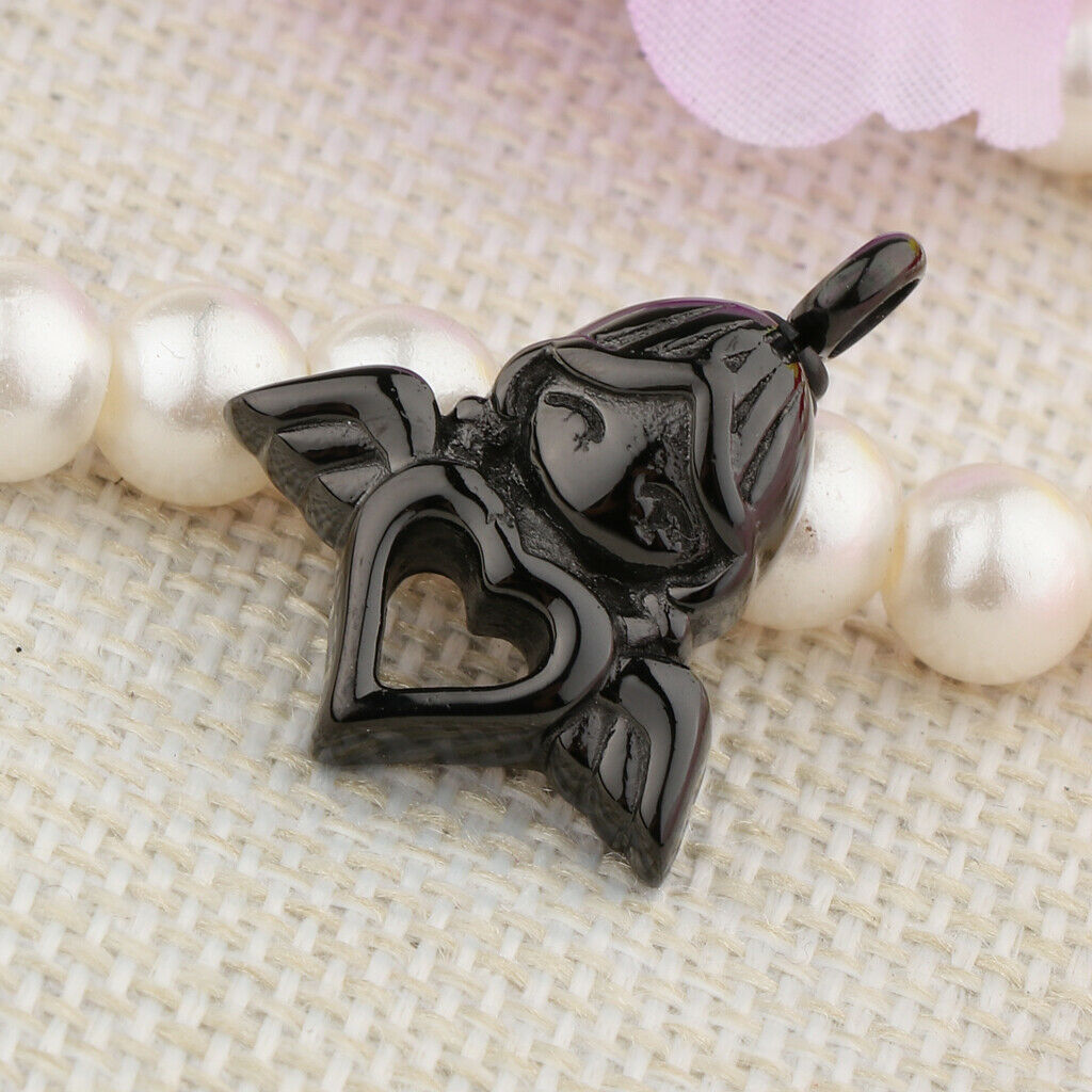 Stainless Steel Angel Wings Heart Urn Necklace Pendant Ashes Keepsake 2Pcs