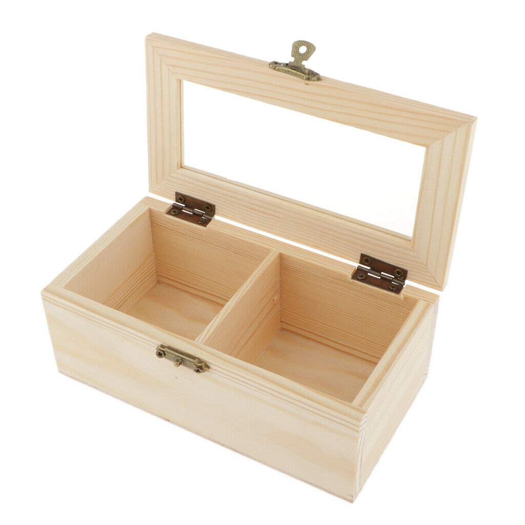 2 Slots Unfinished Wood Boxes with Lid for Trinkets, Wooden Case Jewelry Storage
