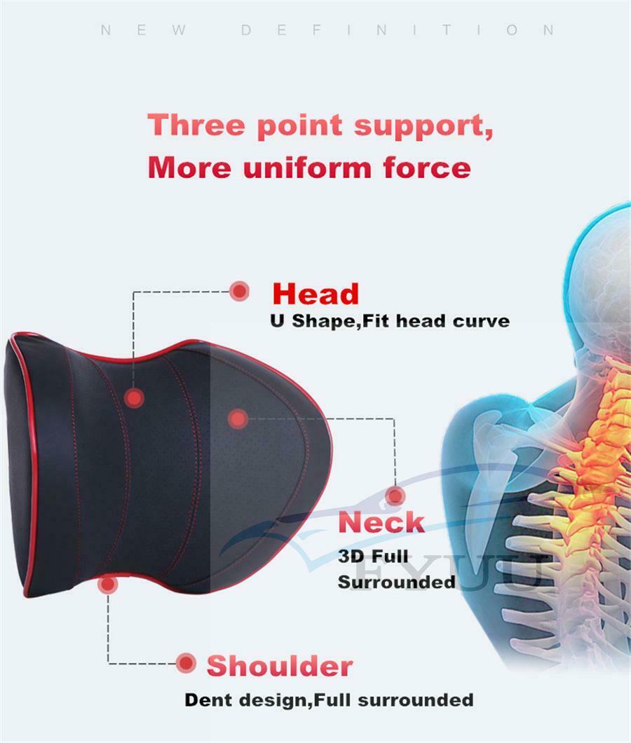 Black Leather Car Seat Neck Pillow Auto Memory Foam Headrest Travel Cushion