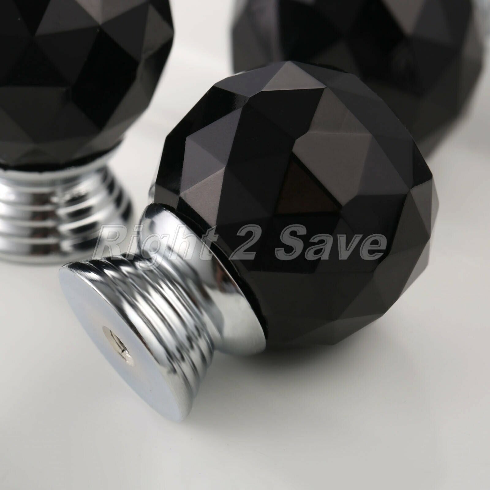 Round Crystal Glass 30mm Knob Pull Chest Cabinet Furniture Door Handle Black