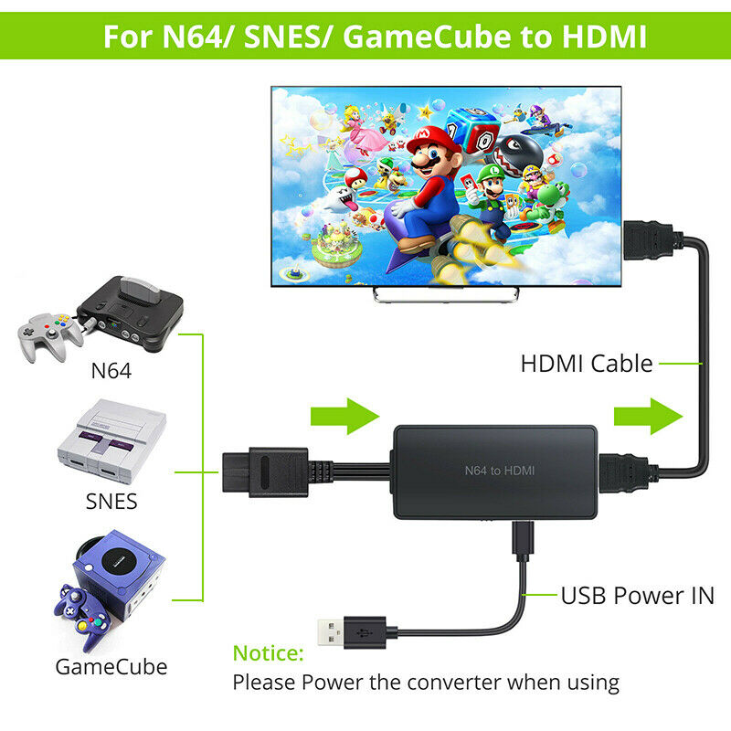 For N64 To HDMI Converter Adapter HD 1080P/720P TV Link Cable for GameCube/SNES