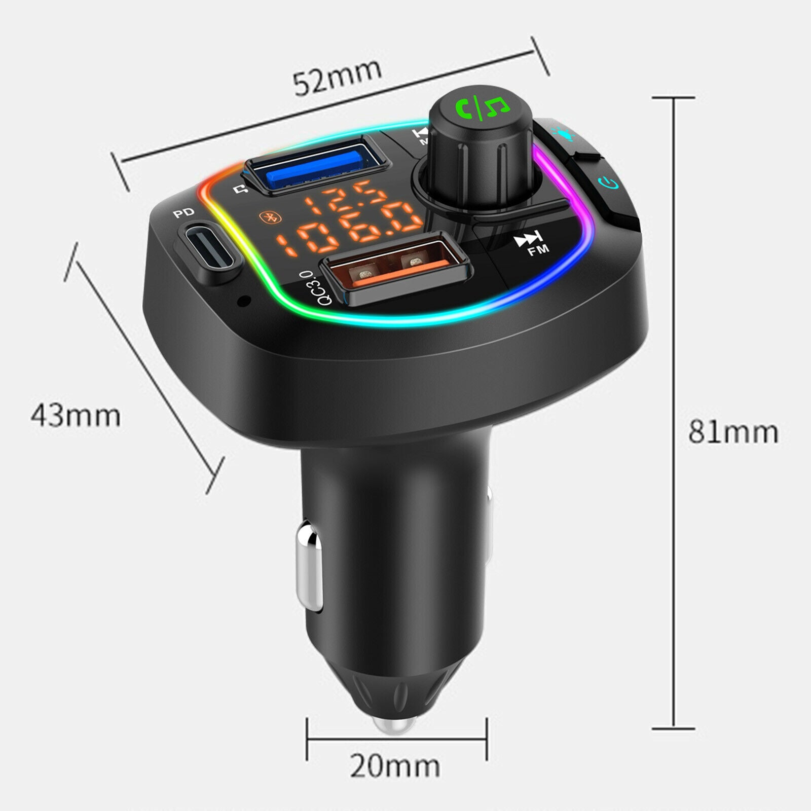 BC66 BT 5.0 Handsfree Wireless FM Transmitter Car MP3 Player PD18W QC3.0 Charger