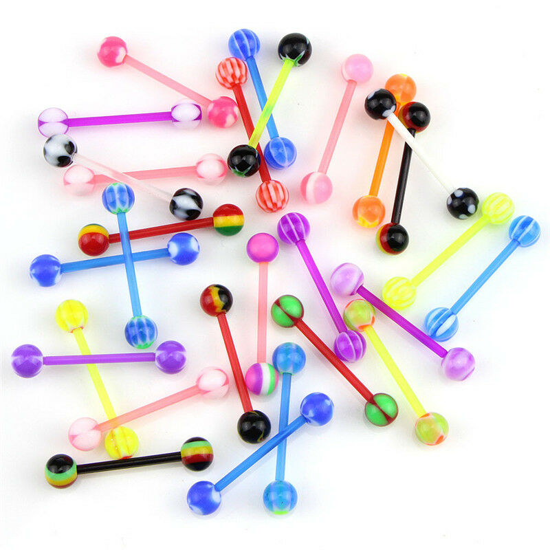 20x Multicolor Stud Tounge Rings Bar  Barbell Body Piercing  Jewelry Spiri.l8